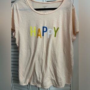 LOFT Cream Happy Crew Neck T-Shirt